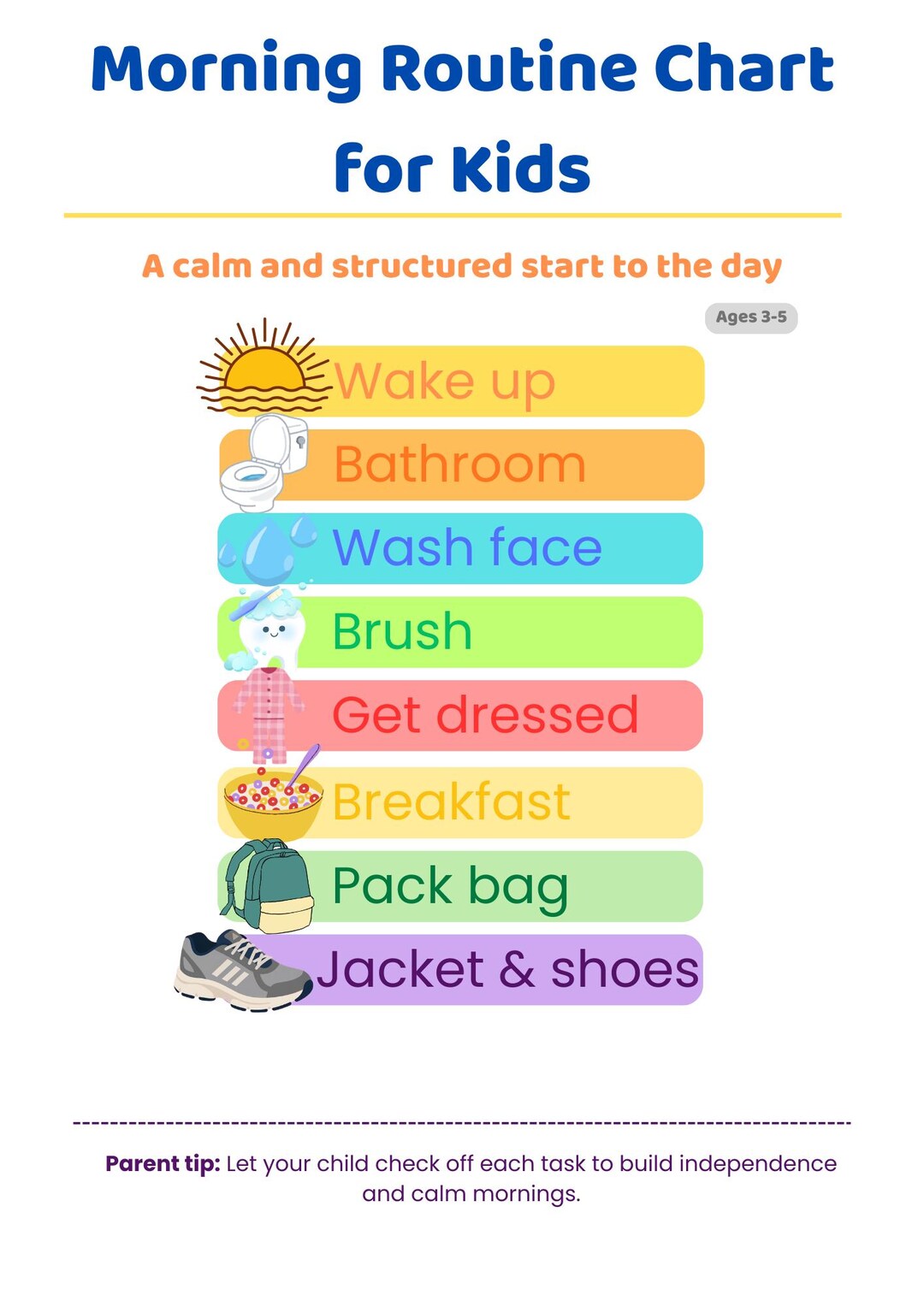 Kids Morning Routine Chart Printable | Daily Routine Checklist for ...