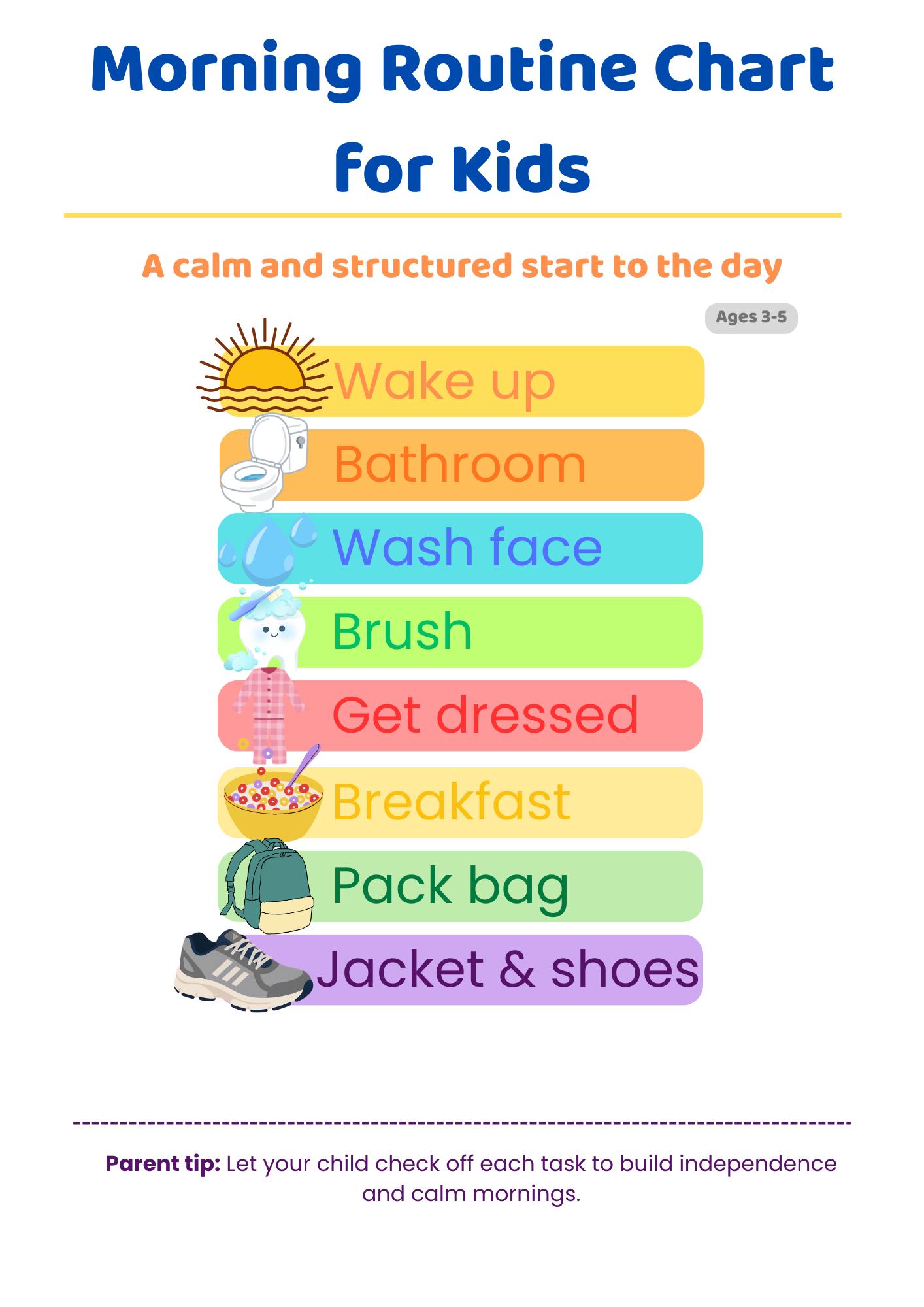 Kids Morning Routine Chart Printable | Daily Routine Checklist for ...