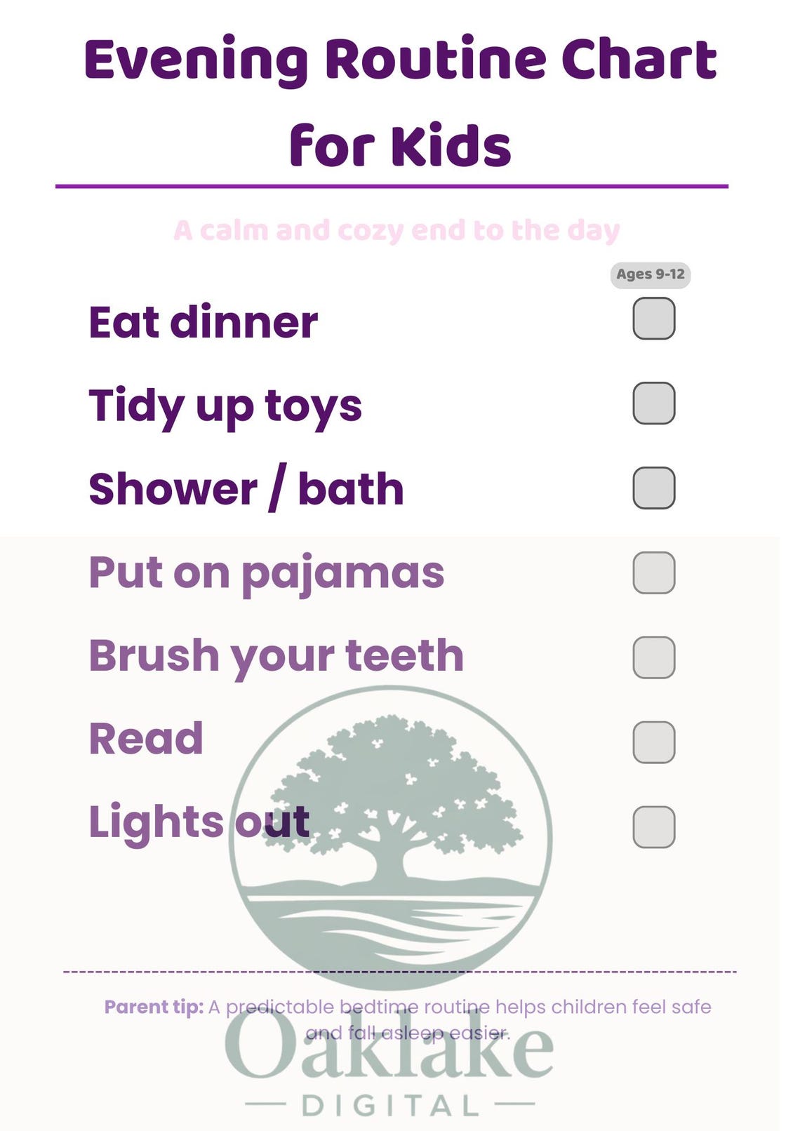Kids Evening Routine Chart Printable | Bedtime Routine Checklist for ...