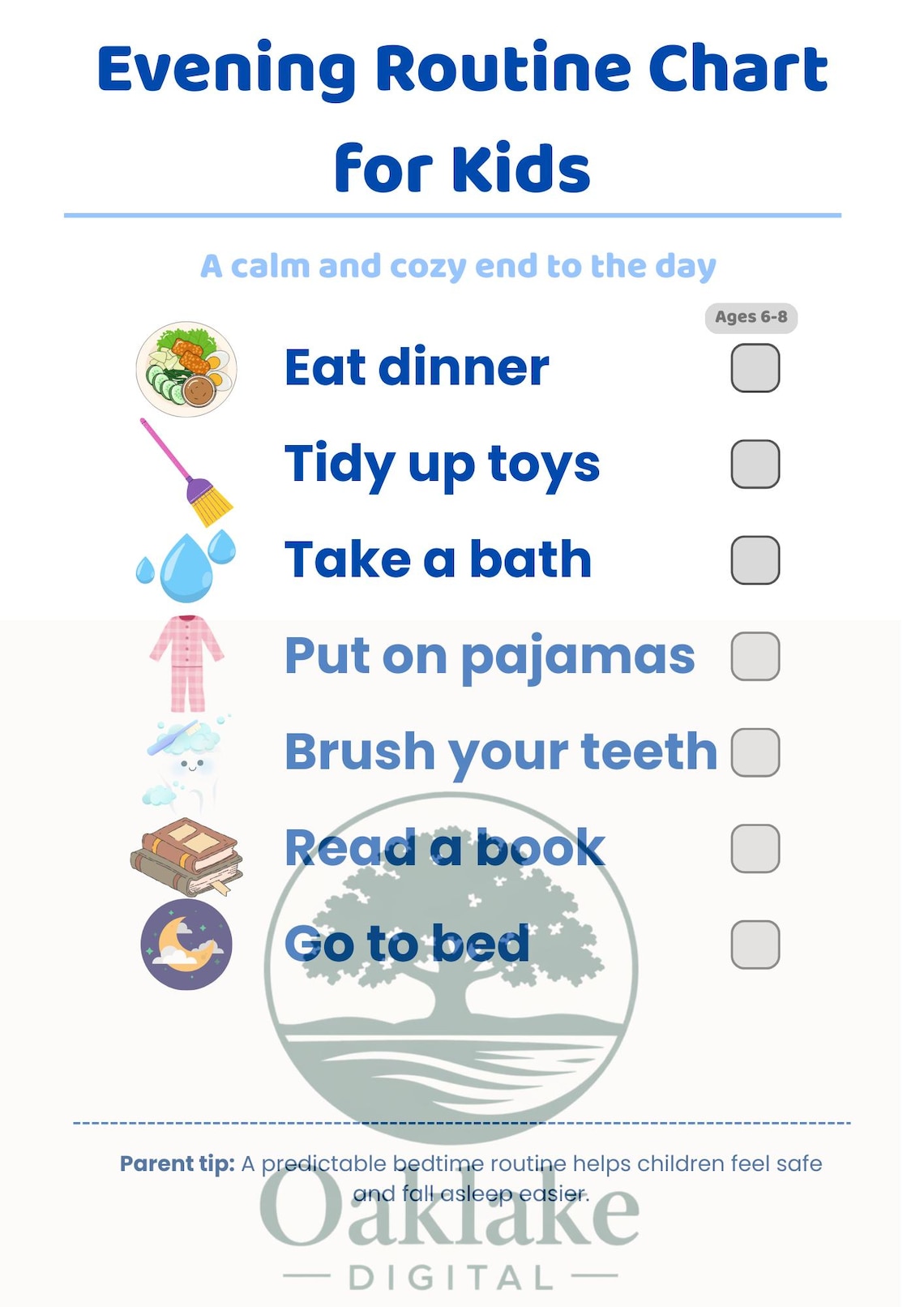 Kids Evening Routine Chart Printable | Bedtime Routine Checklist for ...