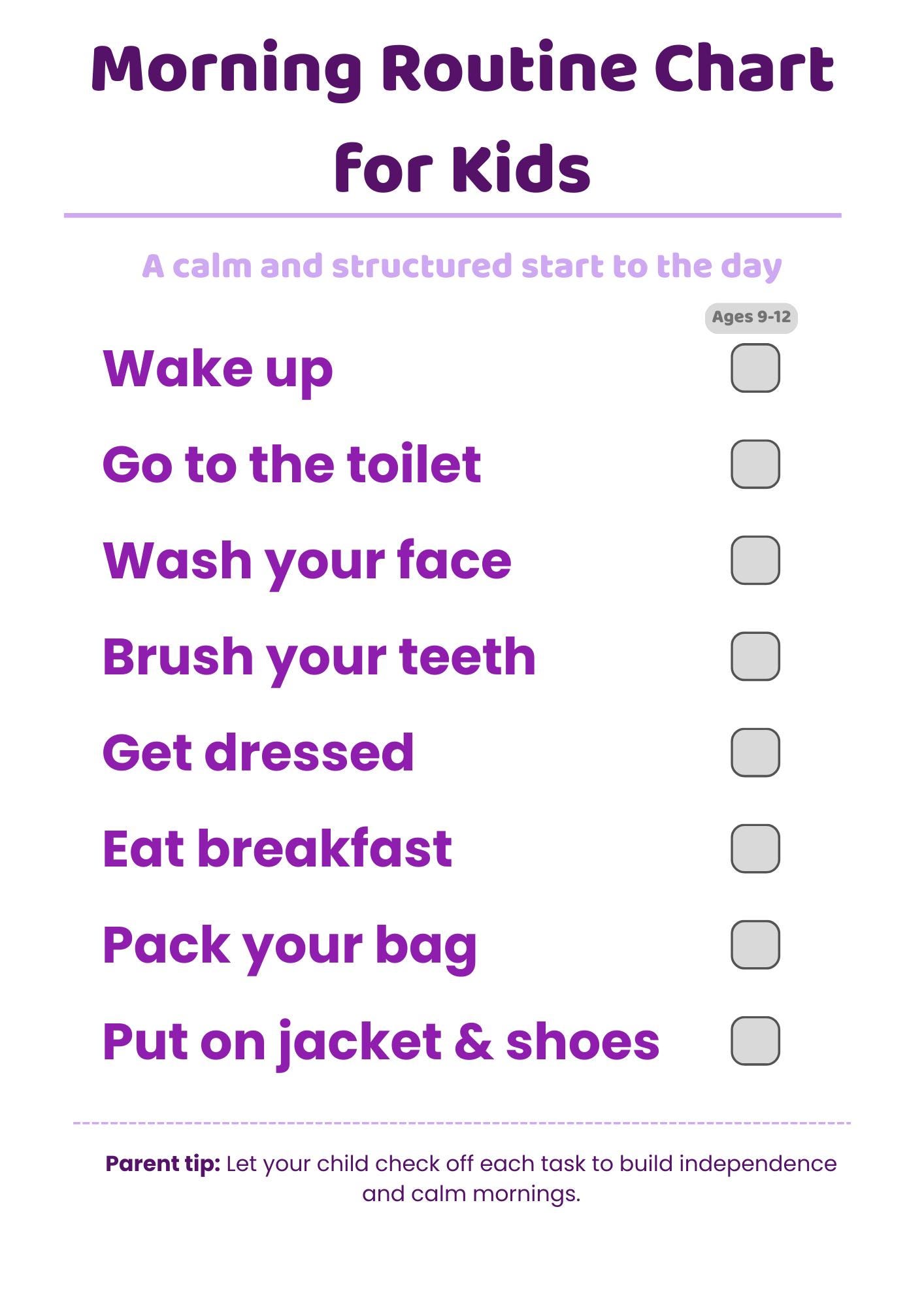 A Morning Routine For Kids Kids Morning Routine Chart Printable | Daily Routine Checklist for ...