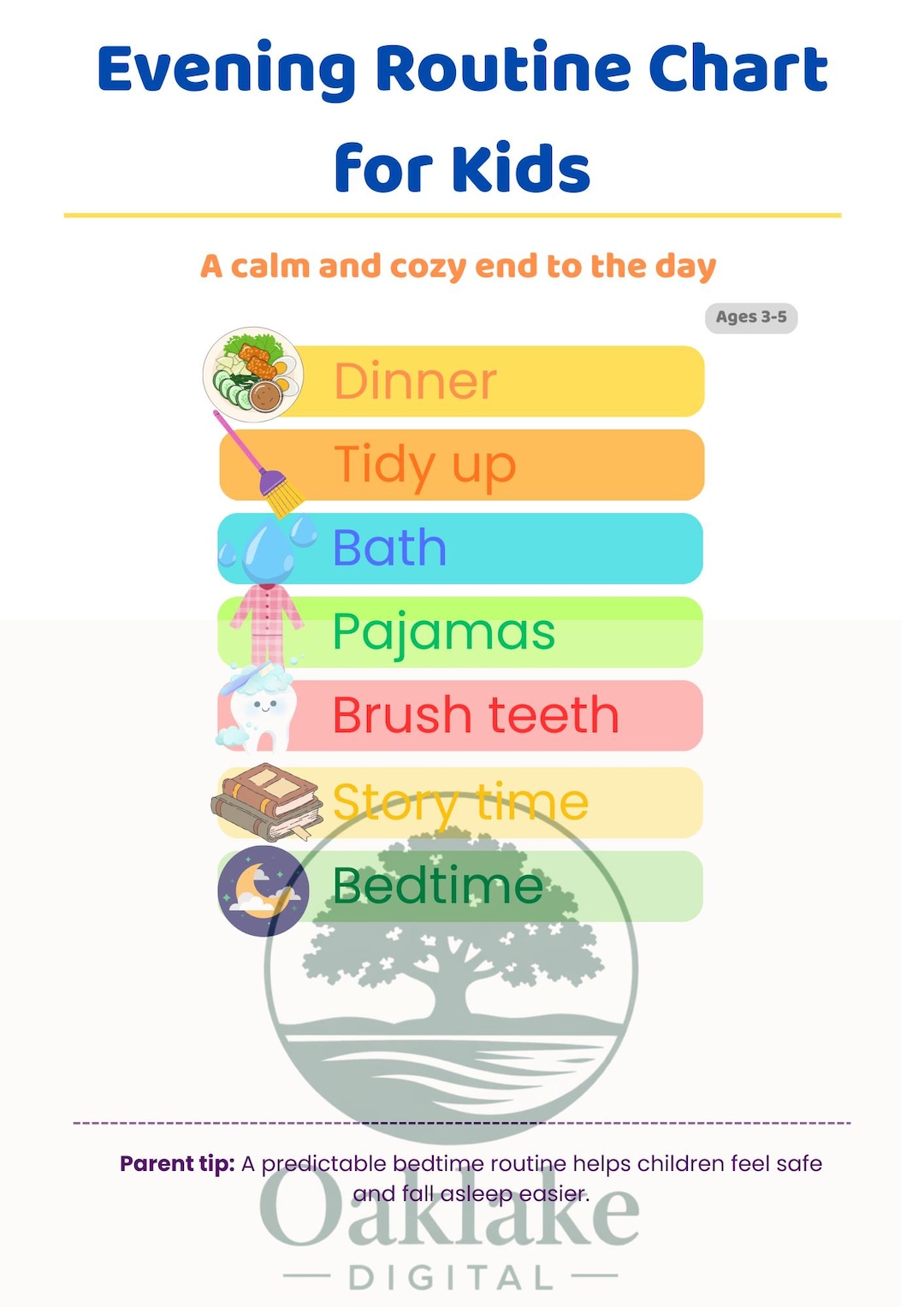 Kids Evening Routine Chart Printable | Bedtime Routine Checklist for ...