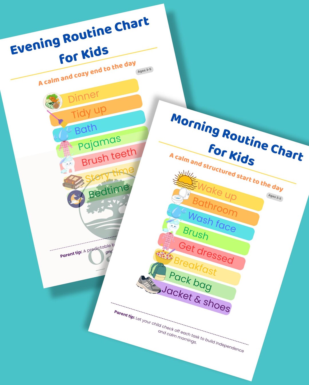 Kids Morning and Evening Routine Charts Printable for Children Ages 3 ...