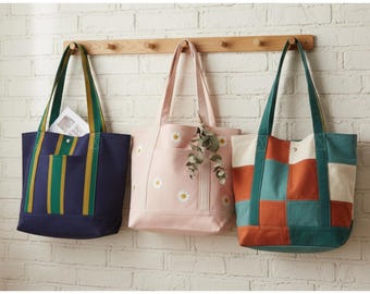 Borsa di tela fatta a mano / Modello di cucito per la spesa trapuntata (modello PDF per cucire la borsa)