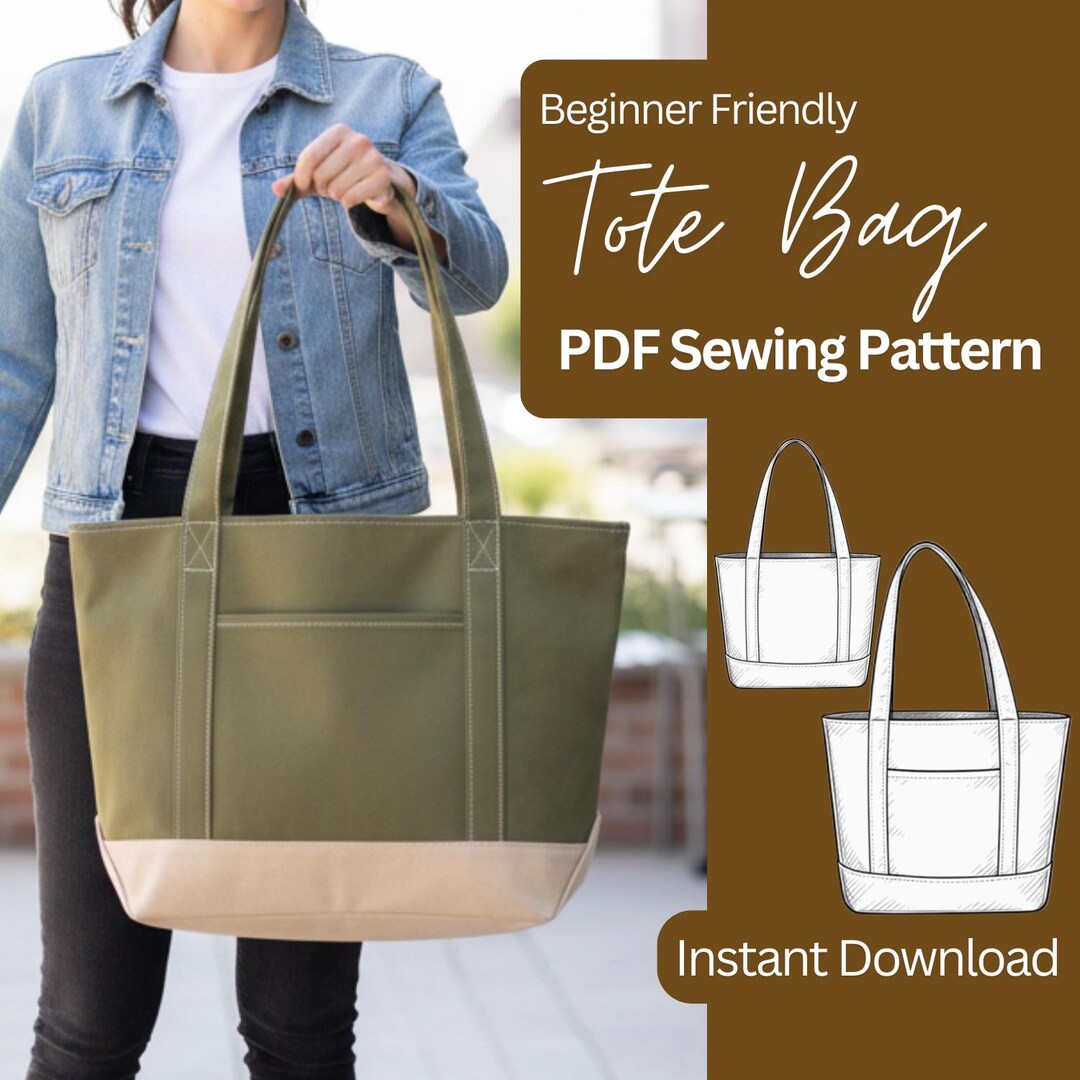 Custom Canvas Tote Bag Sewing Pattern PDF | Handmade Fabric Tote ...