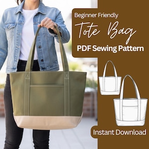 Patrón de costura de bolsa de lona personalizada (PDF) / Bolsa de tela hecha a mano / Bolsa de supermercado acolchada / Diseño de patrón de bolsa de lona / Bolsa de supermercado