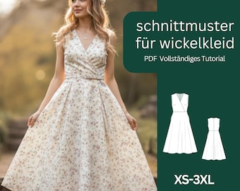Wickelkleid Schnittmuster PDF Damen / Ärmelloses Sommerkleid nähen / Schnittmuster für Wickelkleid / Digitaler Download