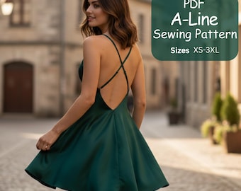 Modello di cucito per abito senza maniche a trapezio / Mini abito aderente e svasato / Modello di cucito facile per donna / Abito corto / Modello di abito da sposa a trapezio