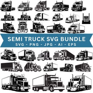 Semi Truck SVG Bundle, Black Big Rig Clipart and Cricut Cut Files