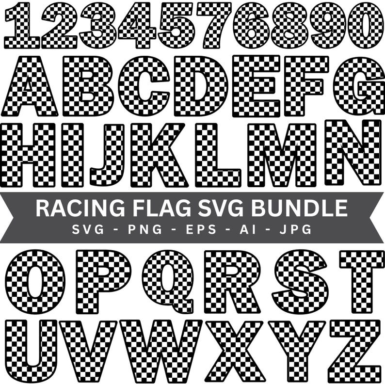 Checkered Alphabet and Numbers Svg Bundle, Racing Font, Modern Letters ...