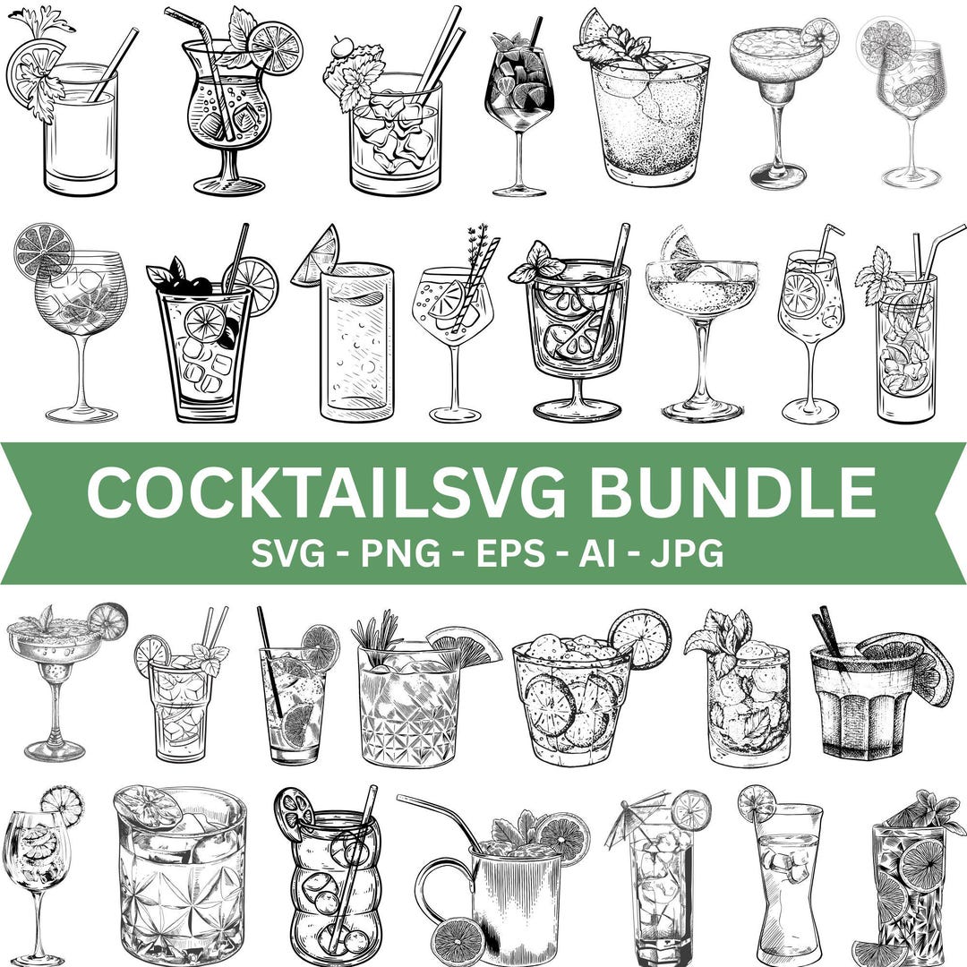Cocktail SVG Bundle, Cocktail Clipart, Drink Illustrations Svg ...