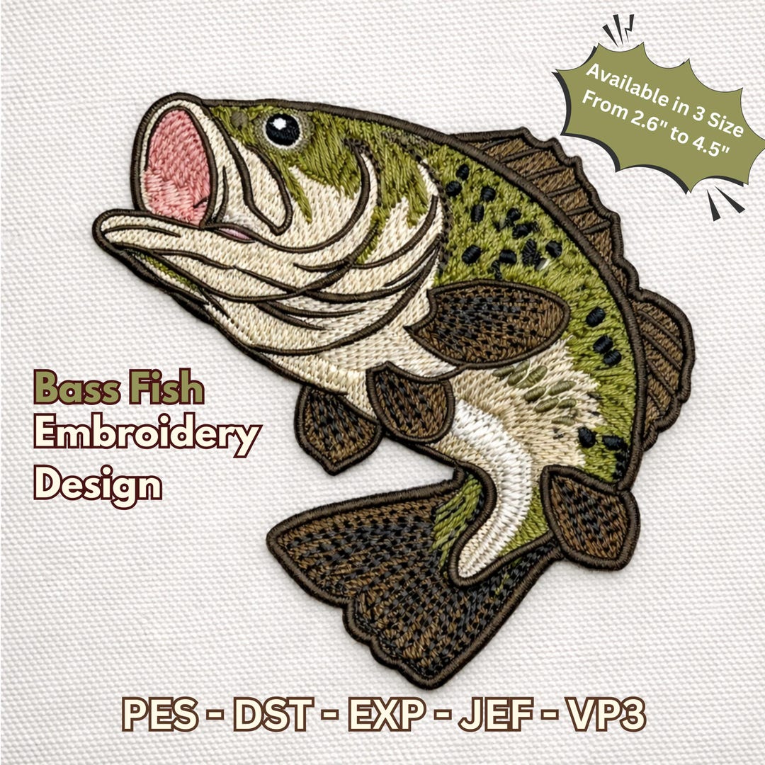 Largemouth Bass Embroidery Design, Fisherman Fishing Machine Embroidery ...