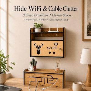 Handmade Wooden Floating Shelf Cable Organizer Box, Desk Cord Management, Router Storage