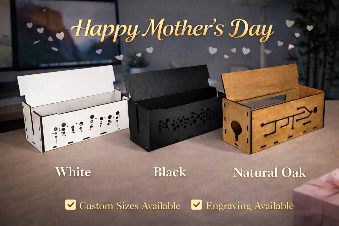 Personalized Solid Oak Cable Management Box – Custom Engraved Desk Cord ...