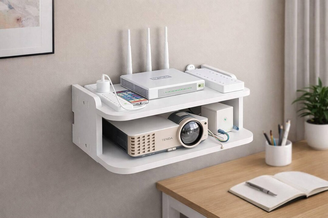 White Wall Mounted Router Shelf, Double Tiered Wifi Modem Organizer - Etsy
