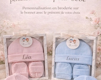 Ensemble bonnet personnalisé - bonnet naissance broderie- cadeau naissance