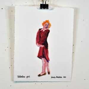 Valentine Girl.  Original Flasche Painting mounted on paper.