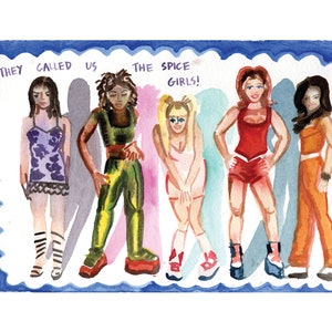Spice Girls original watercolor painting; girl music group illustration;