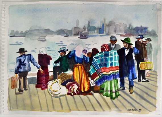 Aquarelle d'immigrants d'Ellis Island (11 x 15 pouces) - Etsy France
