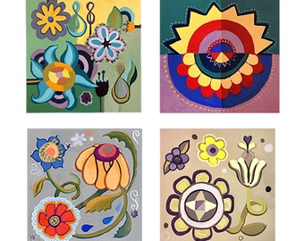 Flower Power Note Karten, Folk Art Karten, Floral Folk Muster Karten, Floral Doodle Karten, bunte Blumen Karten, Psychedelische Karten,