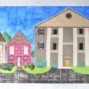 Colorful Neighborhood; town collage; neighborhood paper illustration; Original Collage.