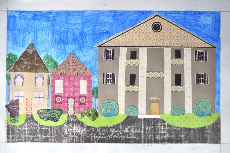 Barrio colorido; collage de la ciudad; ilustración de papel de barrio; Collage original. imagen 1
