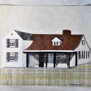 Collage de ferme, illustration de maison, maison classique Missouri, images d’enfance, art de Saint Louis, art d’architecture de bâtiments du Midwest