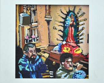 Jungfrau von Guadalupe Malerei; Prozession der Jungfrau von Guadalupe;  Heilige Kunst Original Ölgemälde.