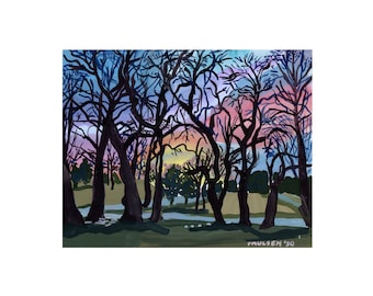 Tower Grove Park Sunset Gouache Painting, St. Louis Art Print