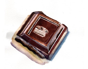 Watercolor painting of Chocolate bar. Original Watercolor. Dessert Painting.