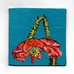 Poppy Flower Oil Painting; Red flower Painting; Poppy Floral Artwork Original Oil Painting; Bending Poppy