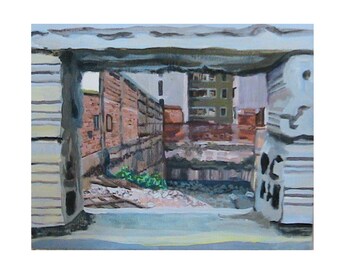 Fundrahmen: Baustelle Peru, Original Acrylgemälde Baustelle, Stadtmalerei Peru, Baustellenkunst