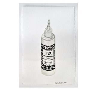 Glue Bottle Art; PVA Glue Drawing; Original glue drawing mounted on paper.