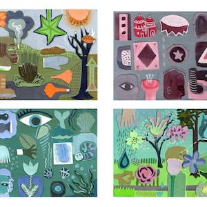 Cartões das estações no Tower Grove Park, conjunto de cartões das estações, cartões de arte do Tower Grove Park, cartões ilustrados das estações, cartões da teoria das cores, cartões da natureza