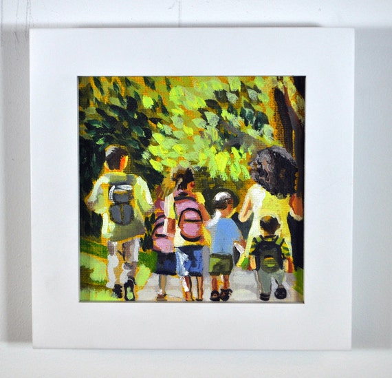 Walking to School. Original Oil Painting on Canvas Panel. Etsy