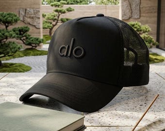 Gorra de béisbol negra Alo Yoga para mujer, gorra minimalista bordada ajustable, gorra informal de verano para la playa, regalo para ella.