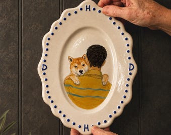 Assiette personnalisée avec portrait d'animal de compagnie, assiette en céramique personnalisée, assiette peinte à la main, cadeau commémoratif pour animal de compagnie, cadeau pour amoureux des animaux, cadeau pour maman de chien ou de chat, cadeau pour couple