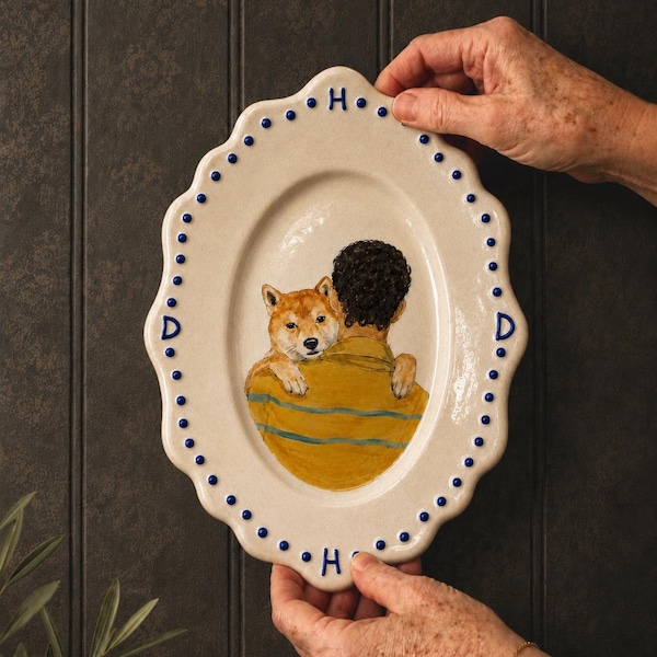 Custom Pet Portrait Plate, Personalized Ceramic Plate, Hand Painted Plate, Pet Memorial Gift, Pet Lover Gift, Dog Cat Mom Gift, Couple Gift