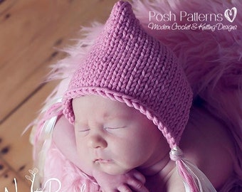 Easy Beginner Knitting PATTERN - Knit Hat Pattern - Baby Bonnet Knitting Pattern - Pixie Hat Knitting Pattern - Knitting Pattern Baby Hat