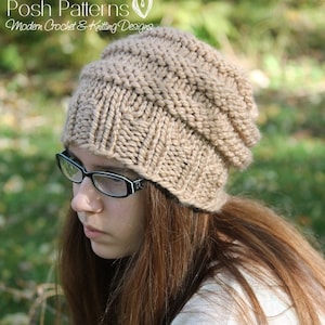 Easy Knitting PATTERN - Knit Hat Pattern - Slouchy Hat Pattern - Chunky Yarn Knitting Pattern - Instant Download Printable PDF Pattern