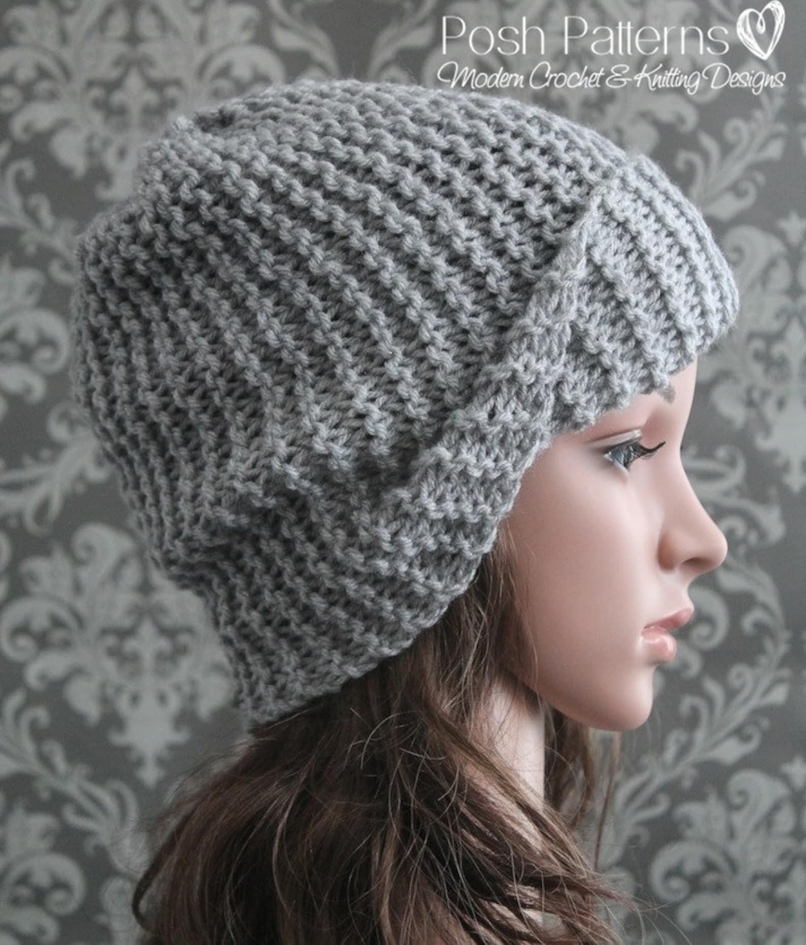 Knitting PATTERN - Easy Beginner Knit Slouchy Hat Pattern - Knitting ...