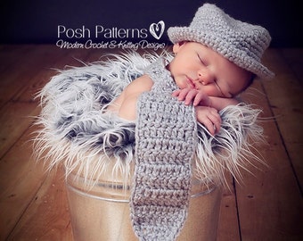 Crochet PATTERN - Crochet Hat Pattern - Crochet Tie Pattern - Baby Neck Tie And Fedora Hat Crochet Pattern - PDF 118 - Photo Prop Pattern