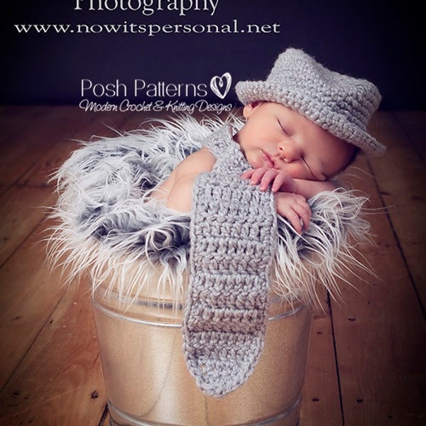 Crochet PATTERN - Crochet Hat Pattern - Crochet Tie Pattern - Baby Neck Tie And Fedora Hat Crochet Pattern - PDF 118 - Photo Prop Pattern