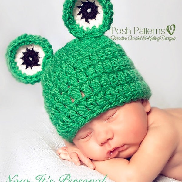 Crochet PATTERN - Crochet Hat Pattern - Crochet Frog Hat Pattern - Baby Frog Hat Pattern - PDF 157 - Includes 3 Sizes - Photo Prop Pattern