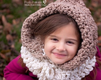 CROCHET PATTERNS - Hooded Cowl Pattern - Hooded Cowl - Hooded Scarf - Crochet Patterns for Kids - Baby, Toddler, Kids, Adult Sizes - PDF 398