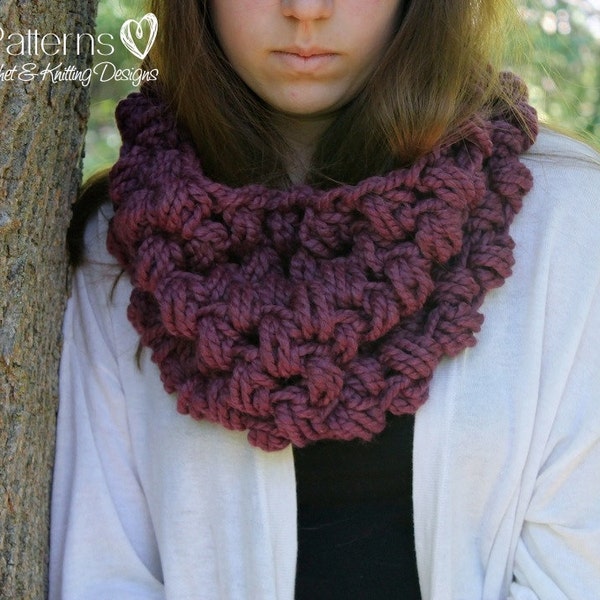 Patrón de cuello de crochet: bufanda gruesa con punto abullonado (patrón PDF)