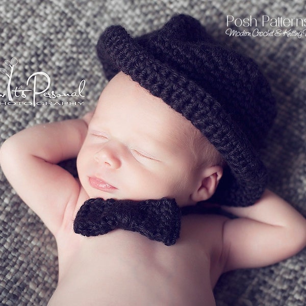 Crochet PATTERN - Crochet Pattern Baby - Baby Bow Tie Crochet Pattern - Tuxedo Tie - PDF 230 - Newborn to Toddler - Photo Prop Pattern