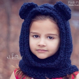 Knitting Patterns - Knit Bear Cowl Pattern - Bear Hood Knitting Pattern - Bear Hooded Scarf - Baby, Toddler, Child, Adult Sizes - PDF 405