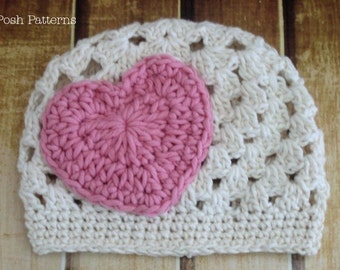 Crochet PATTERN - Crochet Hat Pattern - Sweet Heart Flapper Hat Applique Pattern - PDF 251 - Includes 3 Sizes Baby to Adult