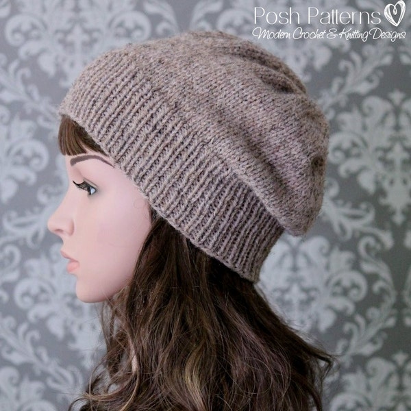 Knitting PATTERN - Slouchy Hat Knitting Pattern - Knit Slouchy Hat Pattern - Knit Hat Pattern - Includes 4 Sizes - Instant Download PDF 433